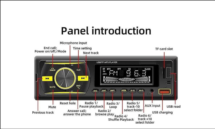 پخش خودرویی پنلی بلوتوثی MP3 PLAYER دارای 4 خروجی 45 وات واقعی