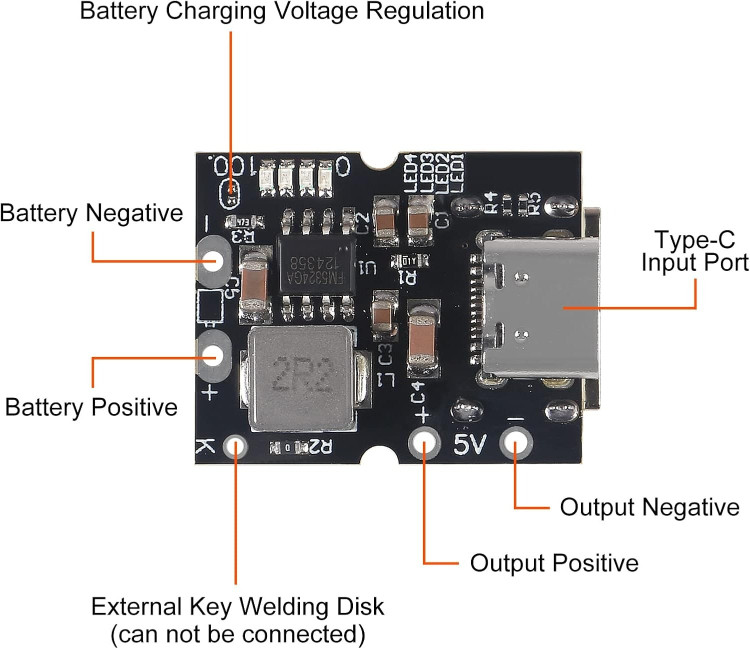 ماژول شارژ و دشارژ باتری لیتیومی 5V-2A دارای کانکتور USB Type-C مدل PBOA